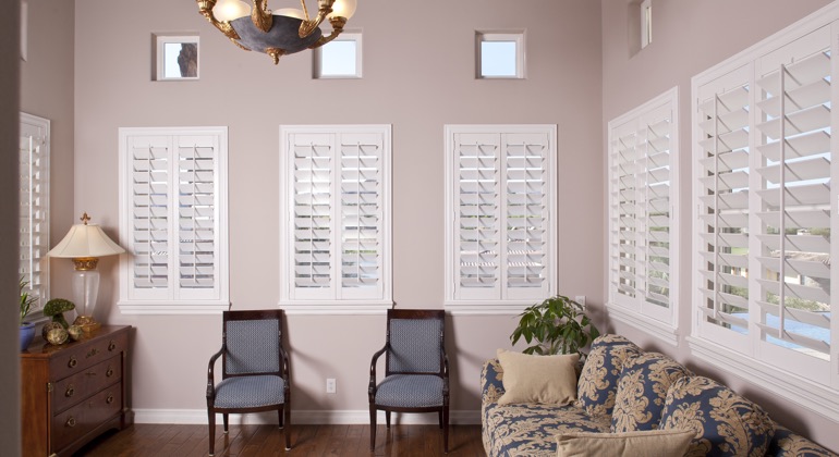 Modern sunroom with interior shutters