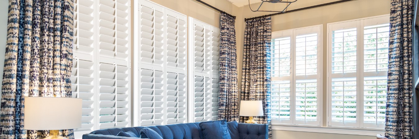 Plantation shutters in DuPage County family room