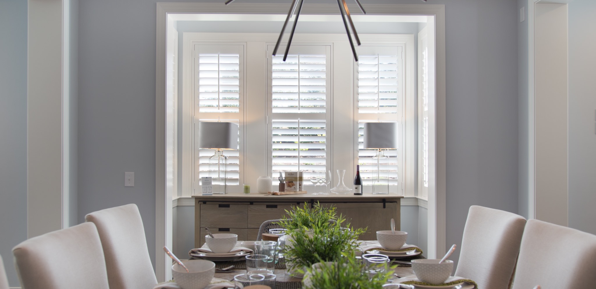 Dining room with plantation shutters