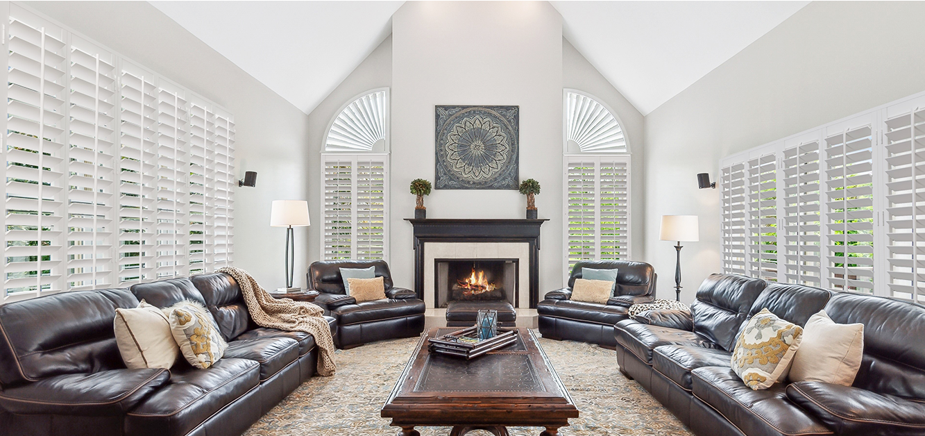 Interior shutters in a living room