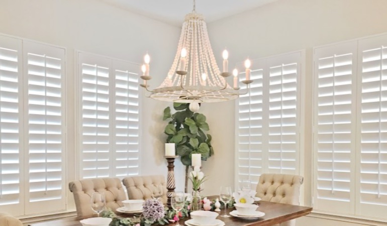 Polywood shutters in a Chicago dining room.