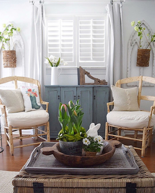 Interior shutters in breezy room.