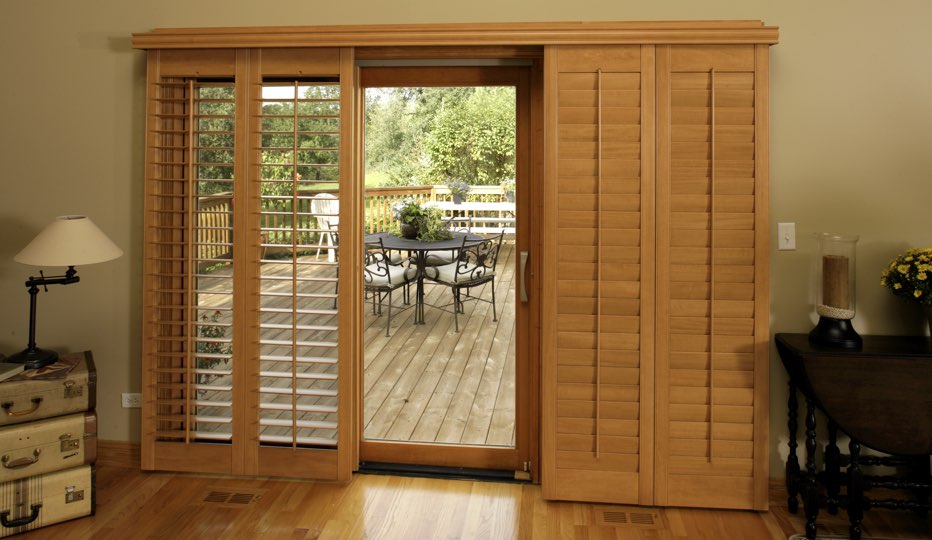 Chicago Patio Door Shutter Styles Sunburst Shutters Chicago Patio Door Shutter Styles, Bypass Plantation Shutters For Sliding Glass Doors
