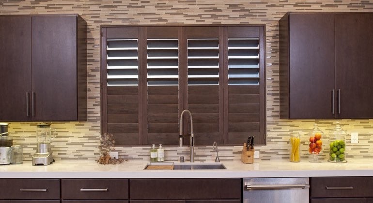 Divider rail shutters in a Chicago kitchen. Chicago cafe kitchen shutters